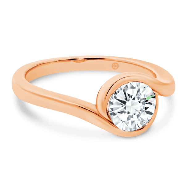 Liza 6.5 Angled Rose Gold Lab Grown Diamond Round Semi Bezel Set Twisted Halo Solitaire Band Ring