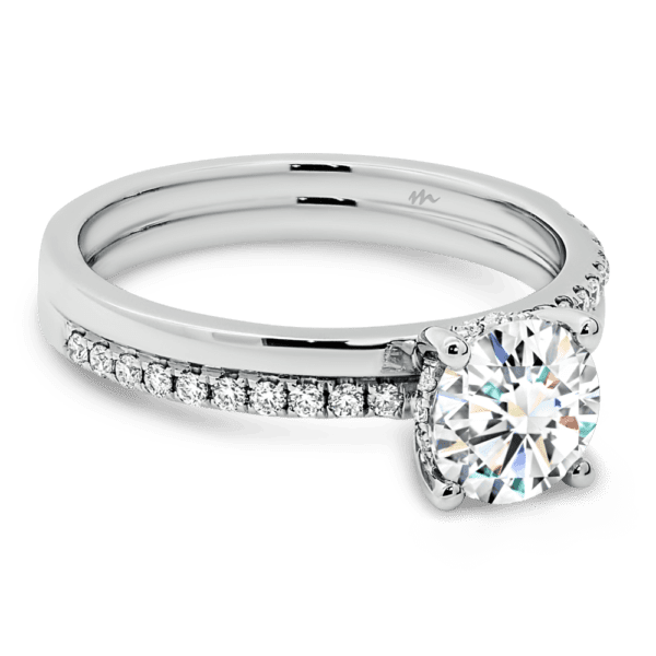 Maeve 6.5 Angled White Gold Moissanite 4 Prong Alternating Accented Double Band Ring