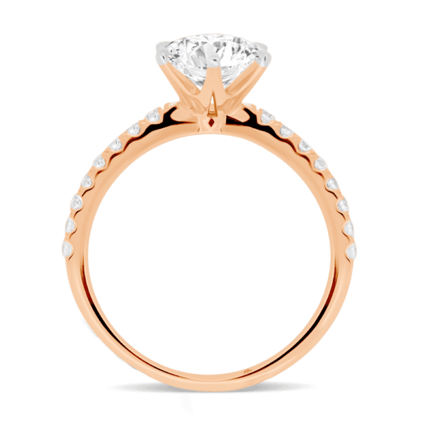 Rosewood Oval 8X6 Side Rose Gold Moissanite 4 Prong Open Basket Fine U Prong Half Band Ring