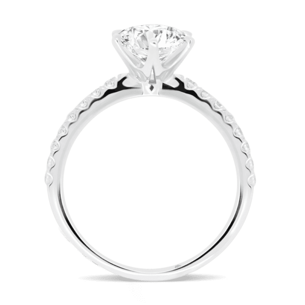 Rosewood Oval 8X6 Side White Gold Moissanite 4 Prong Open Basket Fine U Prong Half Band Ring