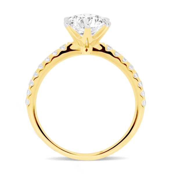Rosewood Oval 8X6 Side Yellow Gold Moissanite 4 Prong Open Basket Fine U Prong Half Band Ring