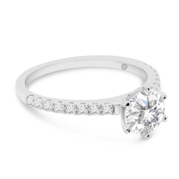 Rosewood Round 7.5 Angled White Gold Lab Grown Diamond 4 Prong Open Basket Fine U Prong Half Band Ring