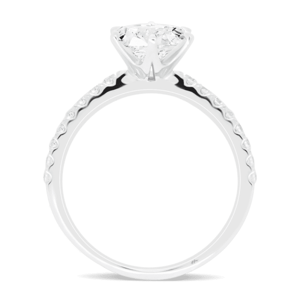 Rosewood Round 7.5 Side White Gold Moissanite 4 Prong Open Basket Fine U Prong Half Band Ring