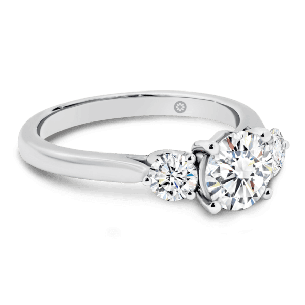 Theresa 6.5 Angled White Gold Lab Grown Diamond 4 Prong Trilogy Heart Gallery Knife Edge Band Ring