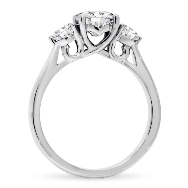 Theresa 6.5 Side White Gold Diamond 4 Prong Trilogy Heart Gallery Knife Edge Band Ring