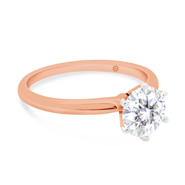 Annerley 6.5 Angled Rose Gold Lab Grown Diamond 6 Prong Solitaire Fine Knife Edge Band Ring