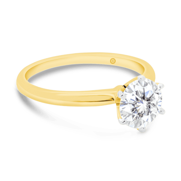 Annerley 6.5 Angled Yellow Gold Lab Grown Diamond 6 Prong Solitaire Fine Knife Edge Band Ring