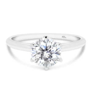 Annerley 7.5 Front White Gold Moissanite 6 Prong Solitaire Fine Knife Edge Band Ring