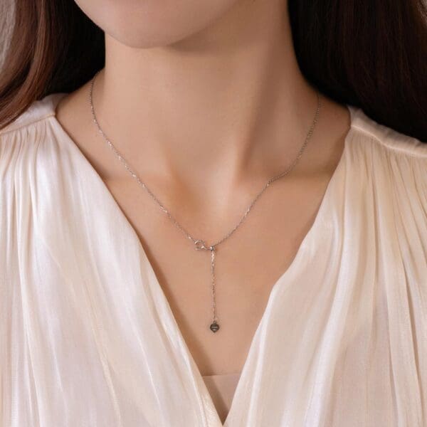 Model Wears 18K White Gold Adjustable Light Chain Back