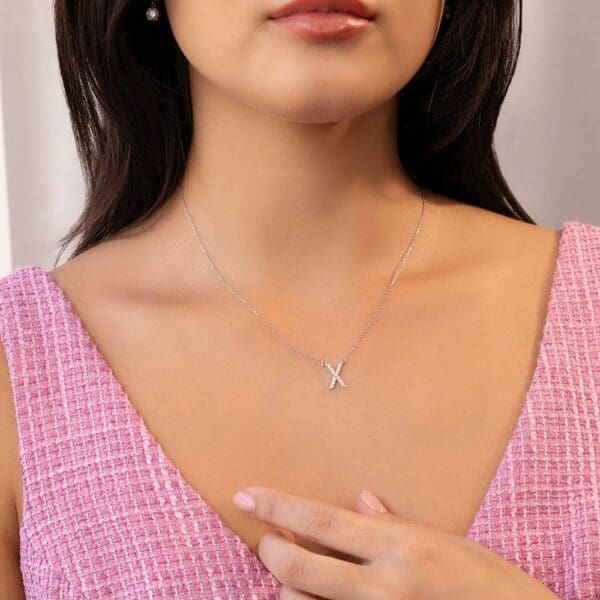 Large Initial Necklace 18K Rose Gold X