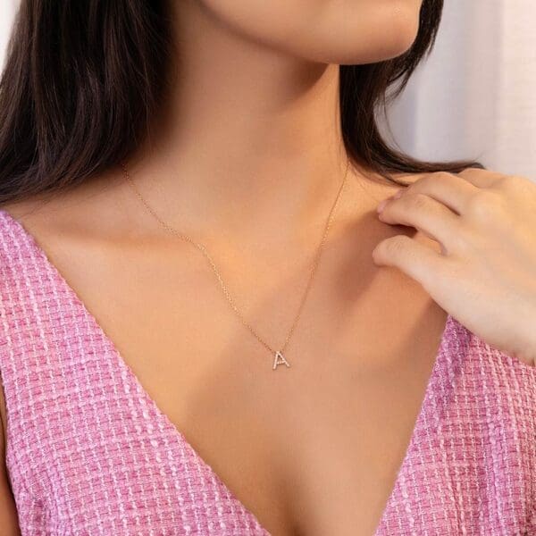 Small Initial Necklace 18K Rose Gold A