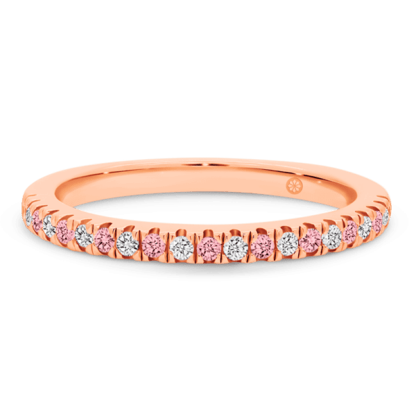 Angela 1.3 Front Rose Gold Alternating Pink White Lab Grown Diamond U Prong Half Set Wedding Ring