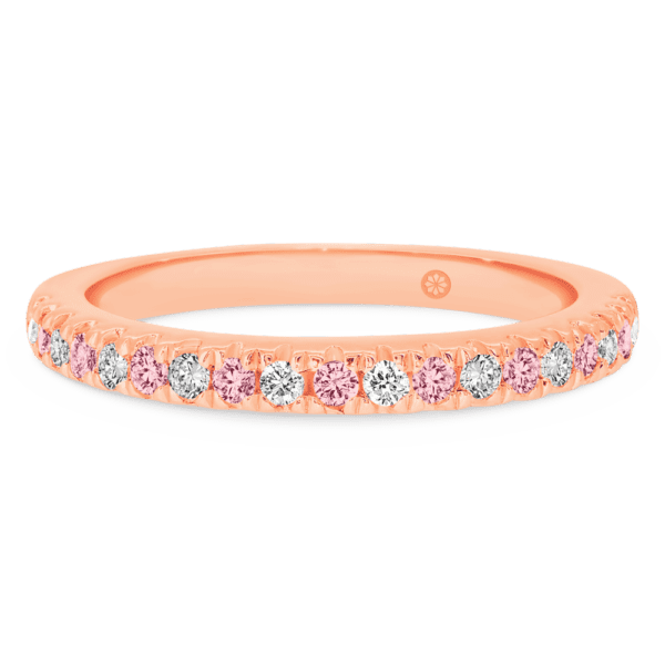 Angela 1.5 Front Rose Gold Alternating Pink White Lab Grown Diamond U Prong Half Set Wedding Ring