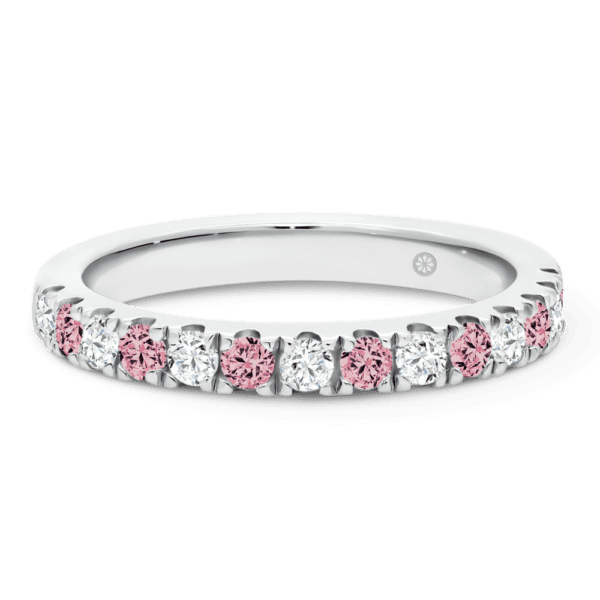 Angela 2.0 Front White Gold Alternating Pink Lab Grown Diamond U Prong Half Set Wedding Ring