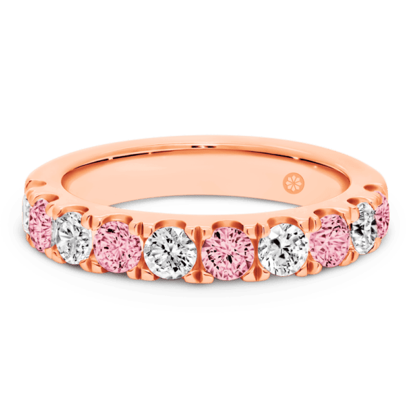 Angela 3.0 Front Rose Gold Alternating Pink White Lab Grown Diamond U Prong Half Set Wedding Ring
