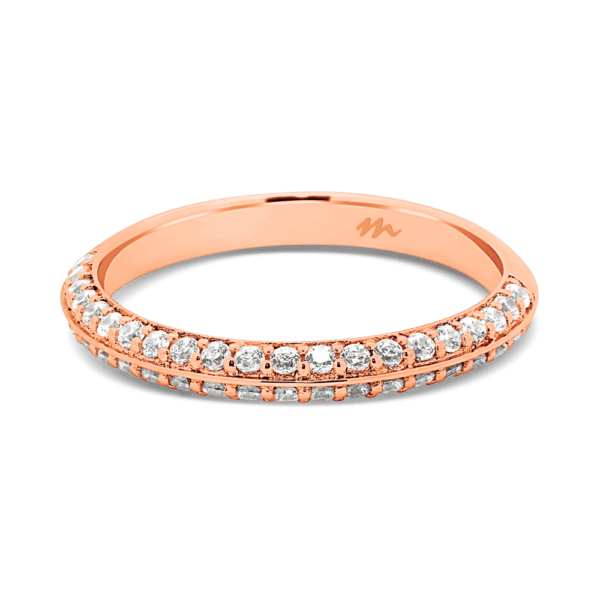 Arianne A Front Rose Gold Moissanite Knife Edge Half Pave Set Wedding Ring