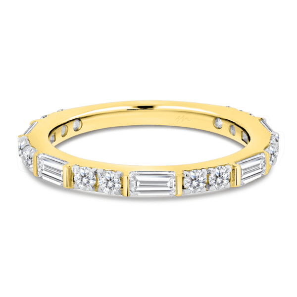 Bella Yellow Gold Moissanite Alternating Baguette Double Round Wedding Ring