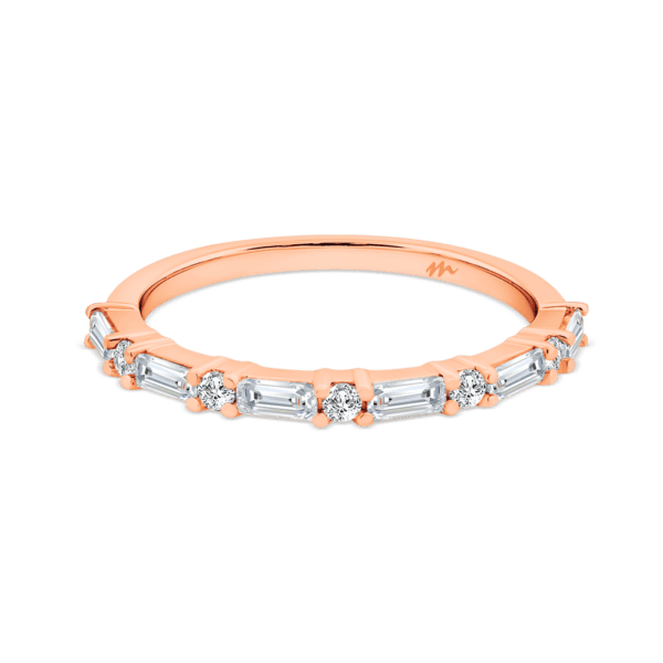 Britanny Rose Gold Moissanite Alternating Baguette Round Wedding Ring