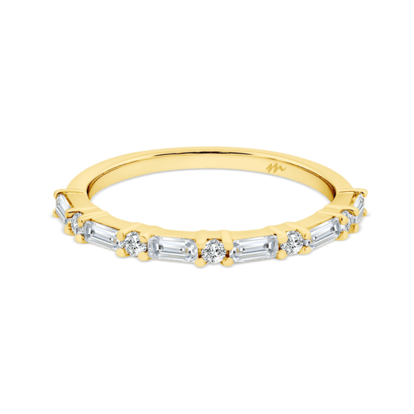 Britanny Yellow Gold Moissanite Alternating Baguette Round Wedding Ring