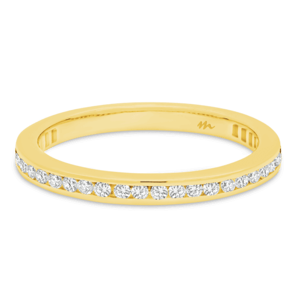 Brynn A Front Yellow Gold Moissanite Straight Channel Set Wedding Ring