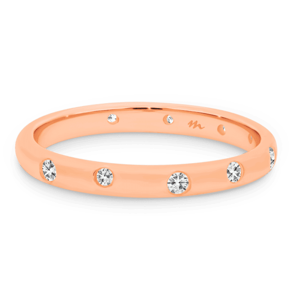 Cecilia A Front Rose Gold Moissanite Scattered Hammer Set Wedding Ring