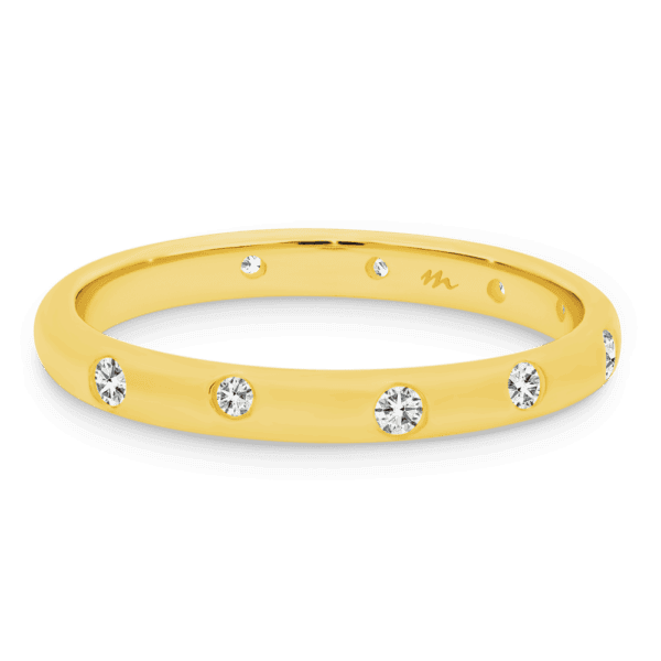 Cecilia A Front Yellow Gold Moissanite Scattered Hammer Set Wedding Ring