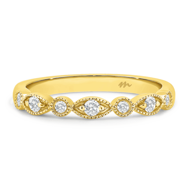 Daphne A Yellow Gold Moissanite Round Marquise Milgrain Wedding Ring