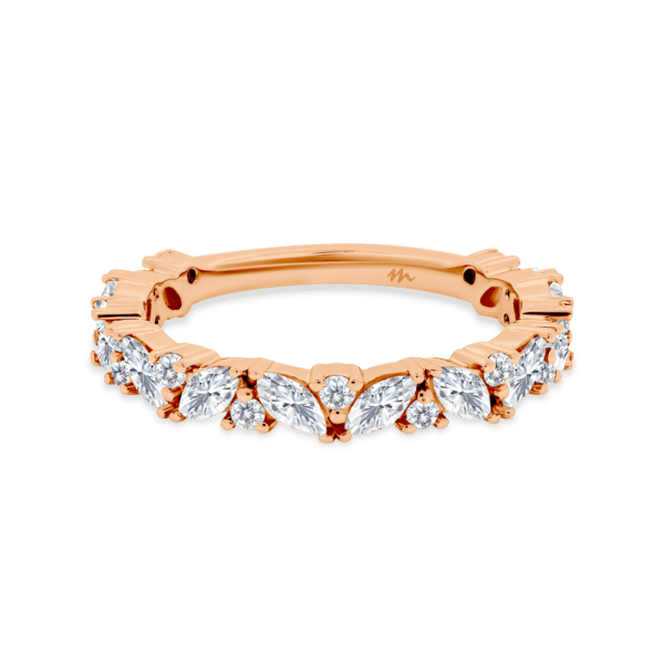 Elle Rose Gold Moissanite Marquise Round Prong Set Cluster Wedding Ring