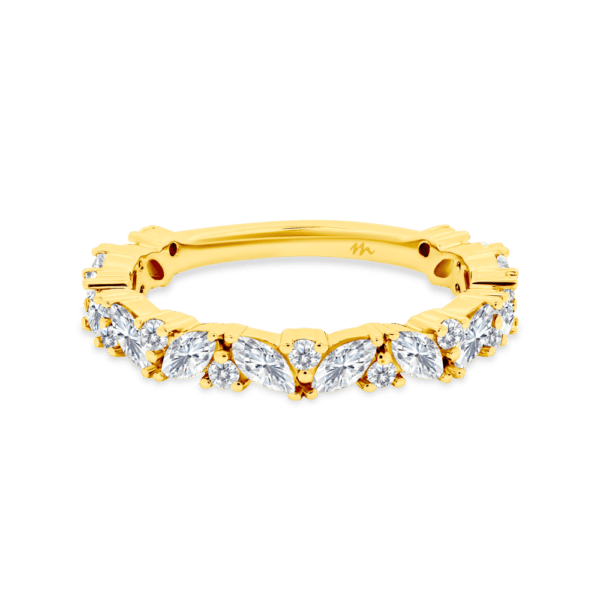 Elle Yellow Gold Moissanite Marquise Round Prong Set Cluster Wedding Ring