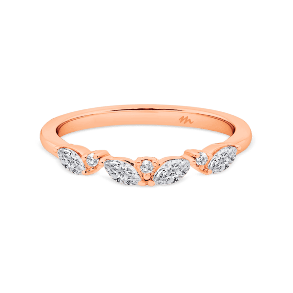 Emma Rose Gold Moissanite Marquise Round Subtle Curve Wedding Ring