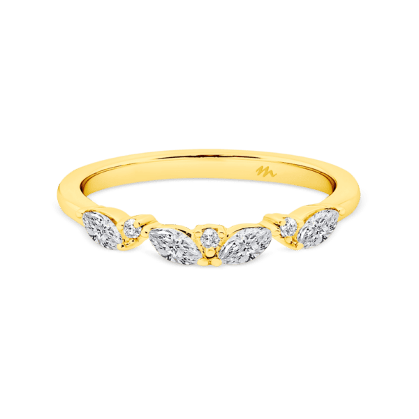 Emma Yellow Gold Moissanite Marquise Round Subtle Curve Wedding Ring