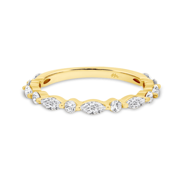 Evie Yellow Gold Moissanite Alternating Marquise Round Shared Prong Wedding Ring