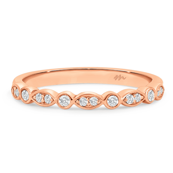 Fairlight A Rose Gold Moissanite Bezel Set Round Marquise Pave Set Wedding Ring