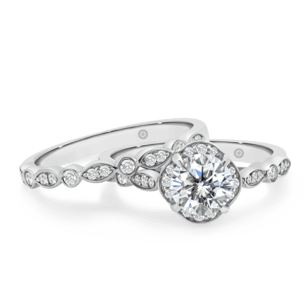 Fairlight A White Gold Lab Grown Diamond Bezel Round Marquise Pave Set Wedding Band Fairlight Cushion Floral Halo Ring