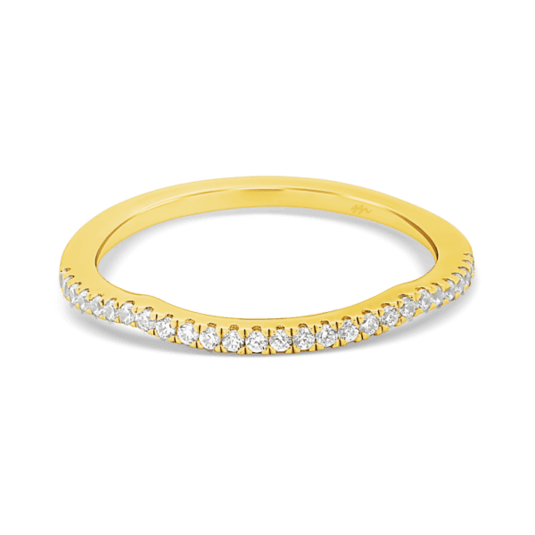 Frances A Front Yellow Gold Moissanite Jigsaw Cut Prong Set Wedding Ring