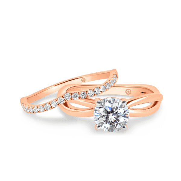 Freya A Rose Gold Lab Grown Diamond V Shaped Prong Set Wedding Band Felicity Infinity Crossover Solitaire Ring