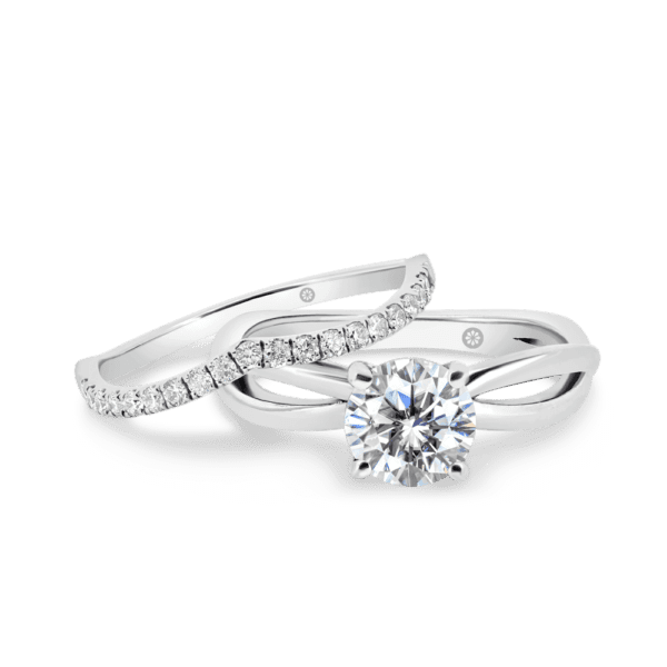 Freya A White Gold Lab Grown Diamond V Shaped Prong Set Wedding Band Felicity Infinity Crossover Solitaire Ring