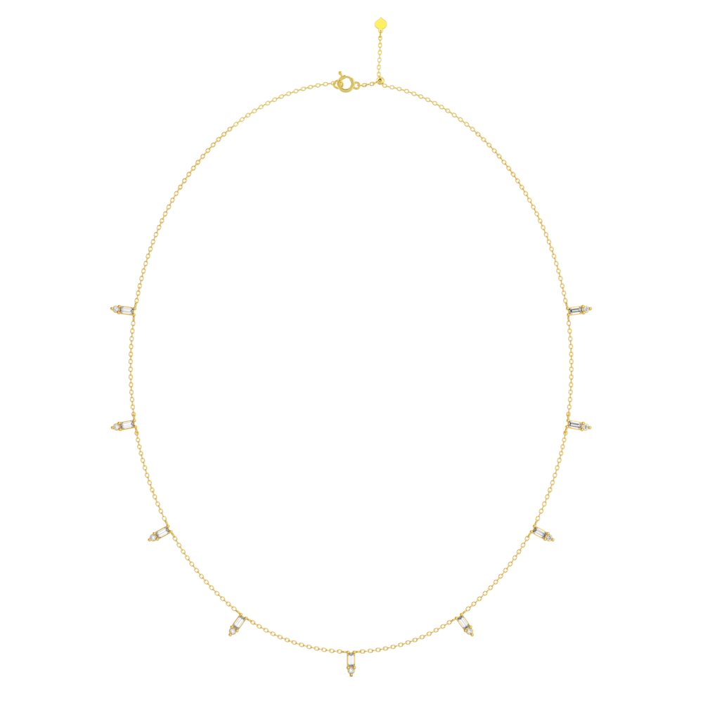 Greta Front Yellow Gold Diamond Baguette Round Accents Adjustable Necklace