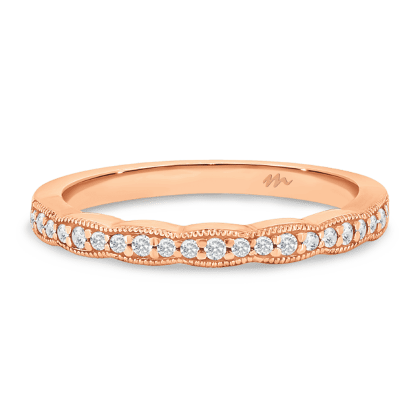 Lavender A Rose Gold Moissanite Scalloped Pave Set Wedding Ring