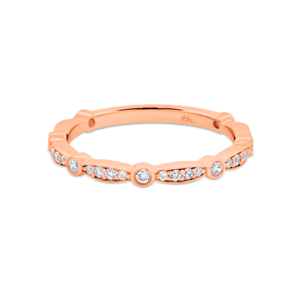 Madison Rose Gold Moissanite Bezel Set Round Subtle Scalloped Wedding Ring