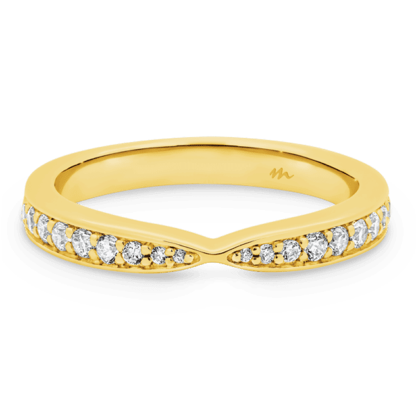 Marie 1.7 Yellow Gold Moissanite Pinched Centre Pave Set Wedding Ring