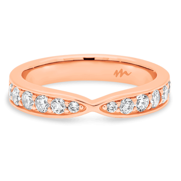 Marie 2.5 Rose Gold Moissanite Pinched Centre Pave Set Wedding Ring