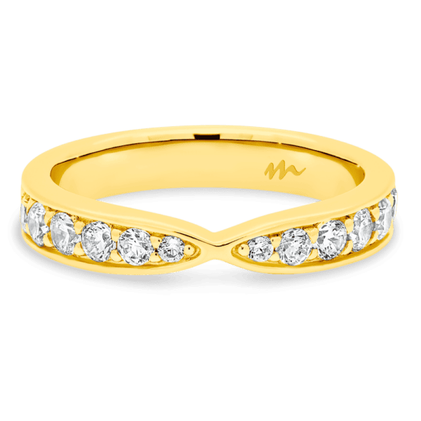 Marie 2.5 Yellow Gold Moissanite Pinched Centre Pave Wedding Ring