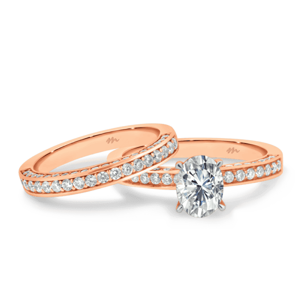 Marissa A Marissa Oval 8X6 Rose Gold Moissanite 3 Sided Pave Set Wedding Ring