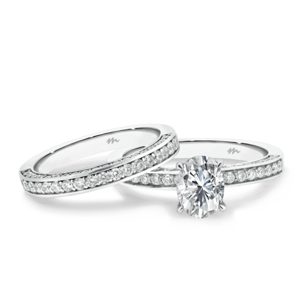 Marissa A Marissa Oval 8X6 White Gold Moissanite 3 Sided Pave Set Wedding Ring