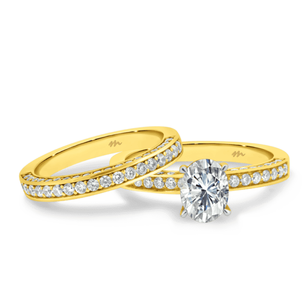 Marissa A Marissa Oval 8X6 Yellow Gold Moissanite 3 Sided Pave Set Wedding Ring