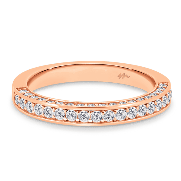 Marissa A Rose Gold Moissanite 3 Sided Pave Set Wedding Ring