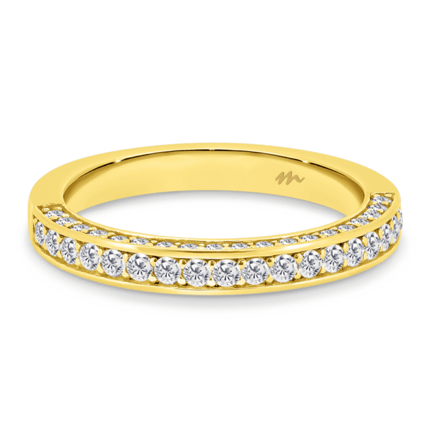 Marissa A Yellow Gold Moissanite 3 Sided Pave Set Wedding Ring