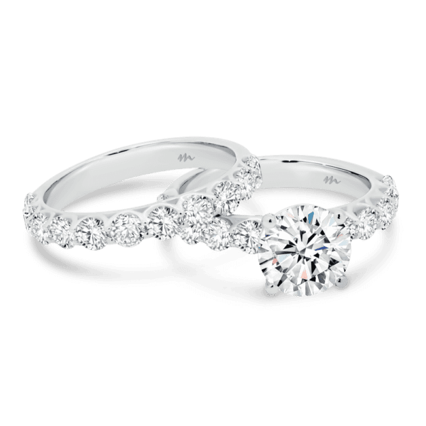 Maxine 8.0 Maxine A White Gold Moissanite Round Open Scalloped Half Prong Set Wedding Band Ring