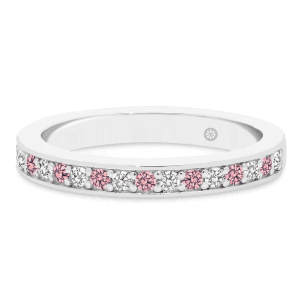 Model wears Millie 1 5 white gold pink Diamond pave set Elle marquise round cluster wedding rings